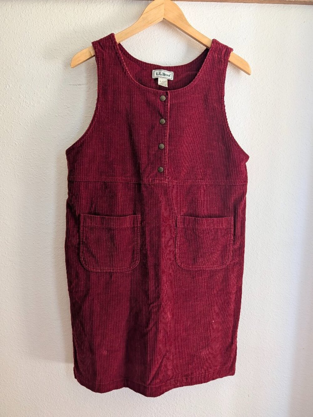vintage ll bean corudroy shift dress dark red with brass snaps size 8R